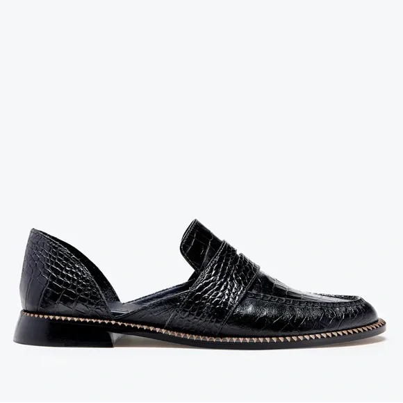 Freda Salvador TASH D'ORSAY MOCCASIN Black Croc-Embossed Loafers - Picture 2 of 6